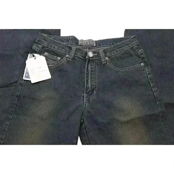 NWT Waist Size 29 Y2K Dark Wash Lace Up Flower Denim Flared Jeans Festival Boho - Picture 3 of 9